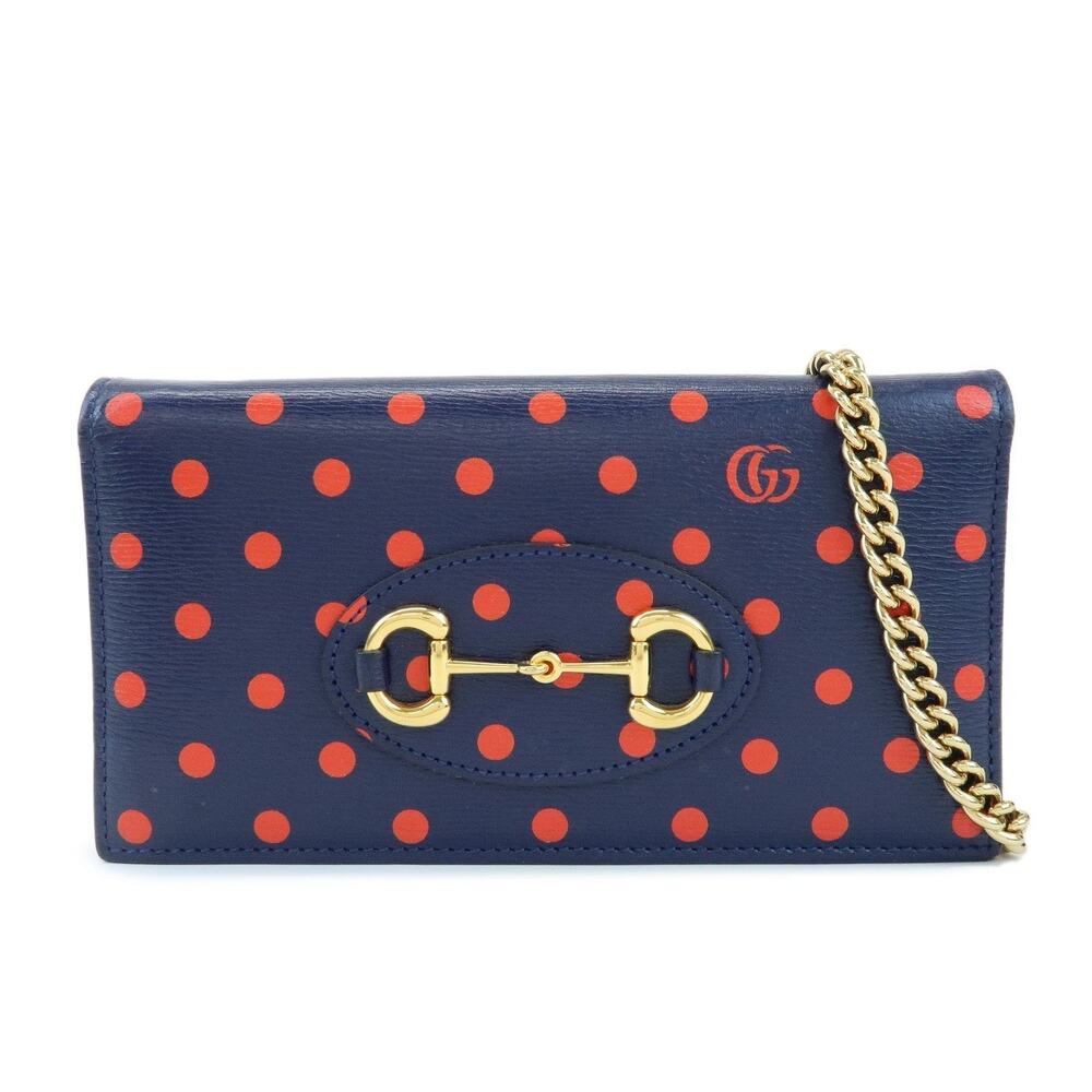 Gucci Calfskin 1955 Horsebit Chain Wallet Blue